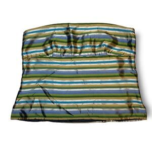 Vintage Y2K J.Crew 100% Silk Tube Top Size 14 Green Blue Stripe Strapless
